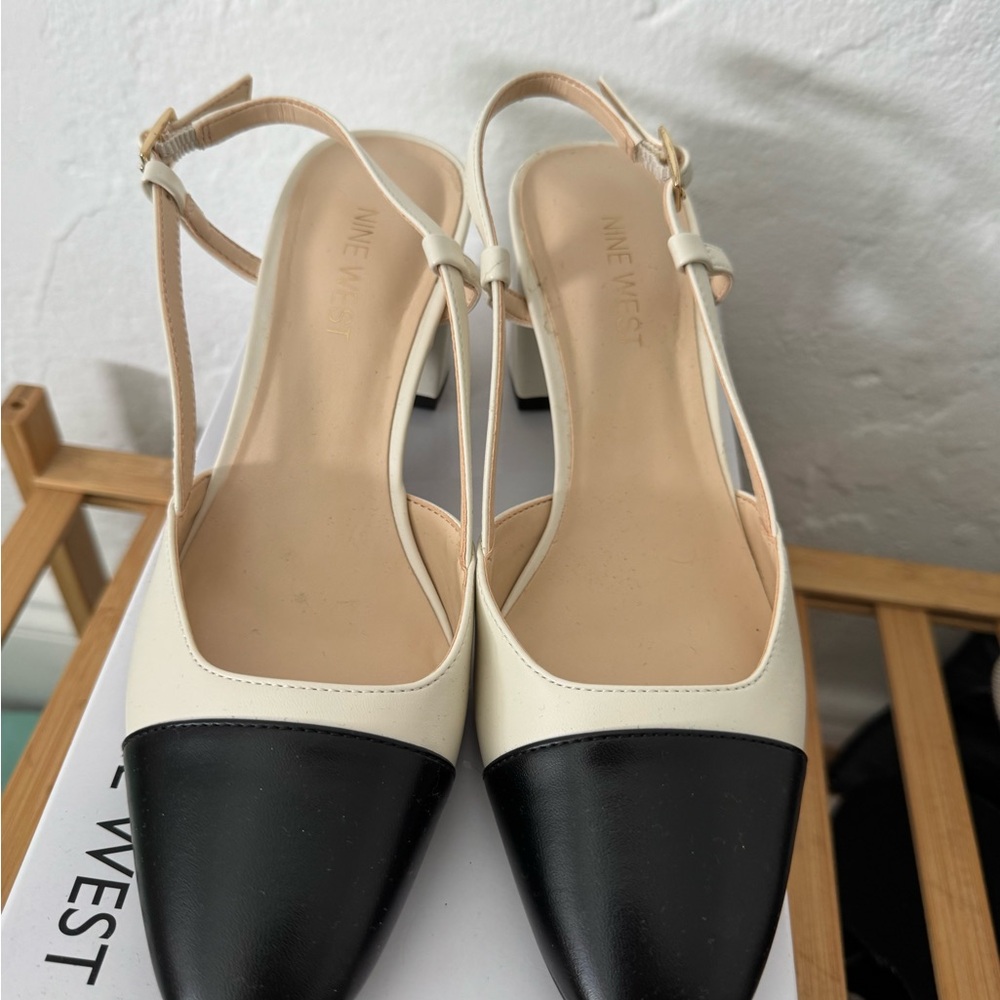 Nine West Black and Cream Strappy Heels
